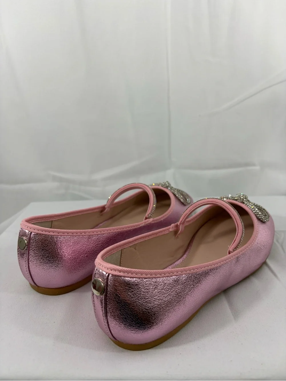 NWT Nicole Miller Youth Size 3 Metallic Pink Ballet Flats with Rhinestone Bow